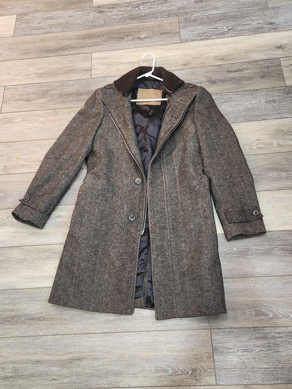 Zara Man  Men's Brown Herringbone Wool-Blend Overcoat Size Small